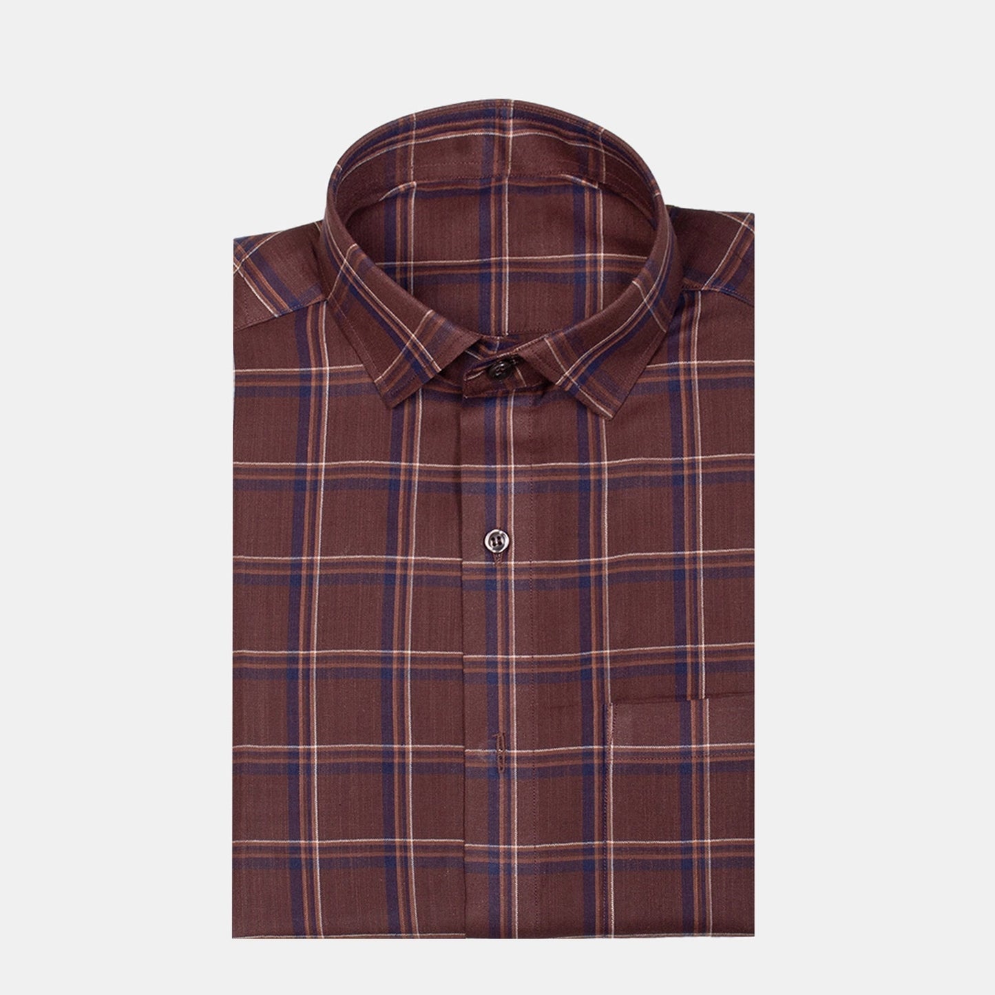 Good-looking Men's Full Sleeves Checks Formal Shirt Premium Collection Cotton Fabric Brown Color