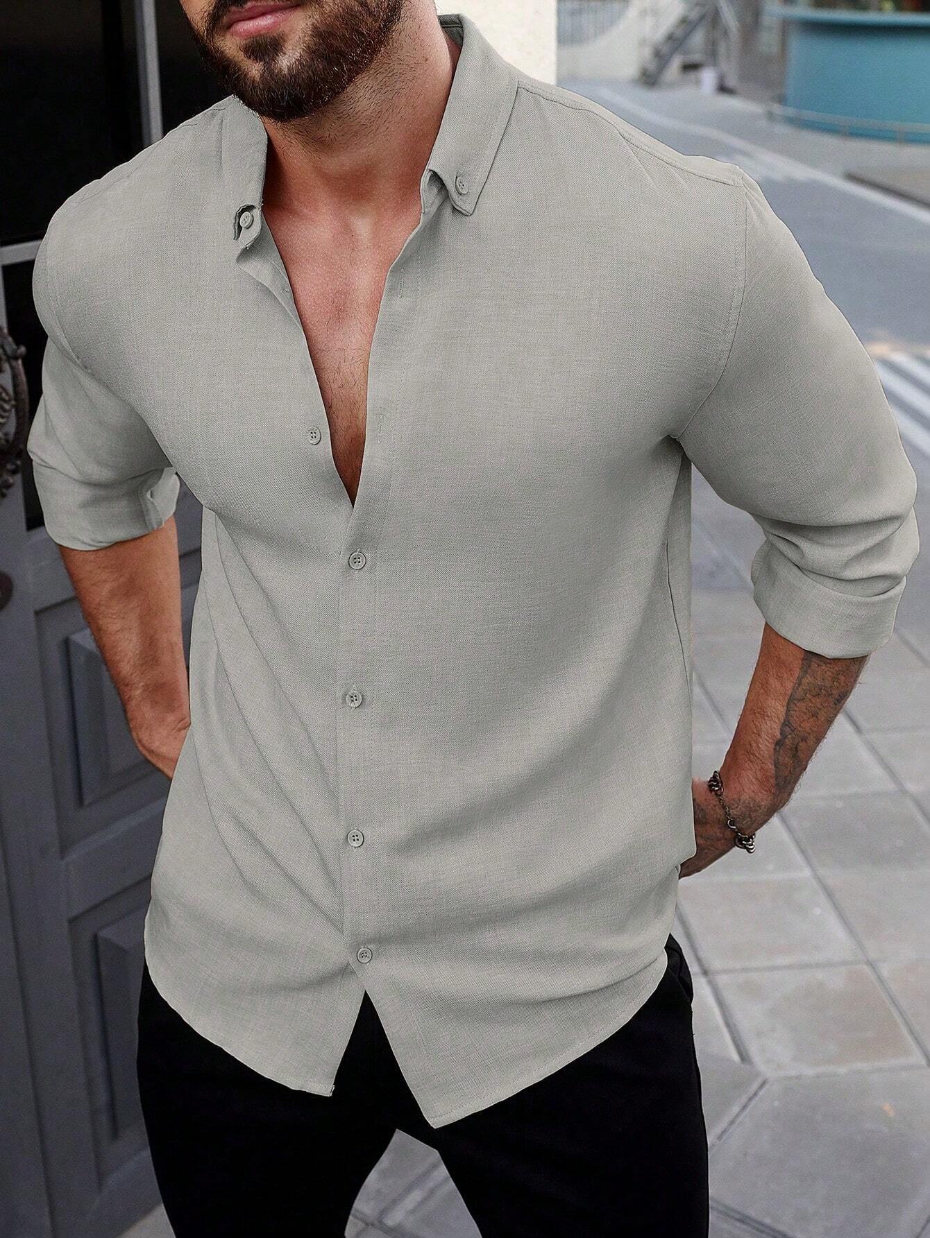 Gray Color Royal Cotton Full Sleeves Plain Shirt for Mens