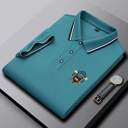 Blue Color Classic Polo Shirt with Stylish Patterned Collar