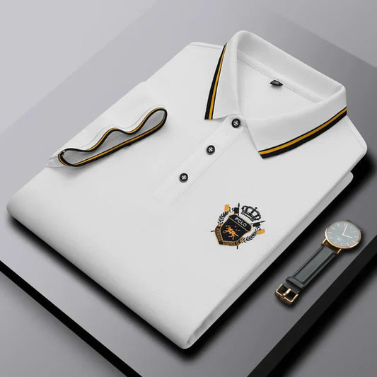 White Color Classic Polo Shirt with Stylish Patterned White Collar