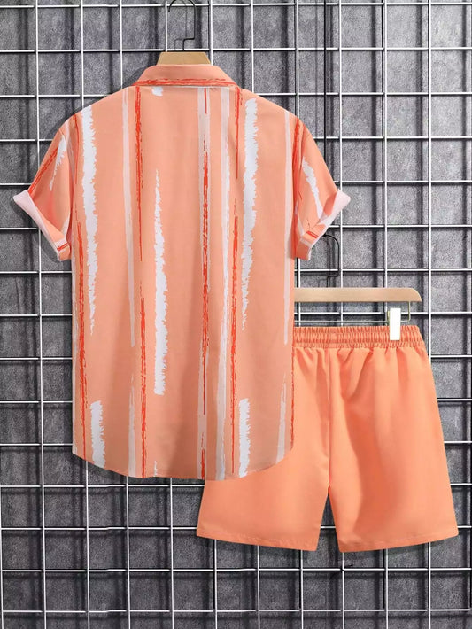 CORDS ORANGE LINE Design Mens Half Sleeves Premium Cords Cotton Material