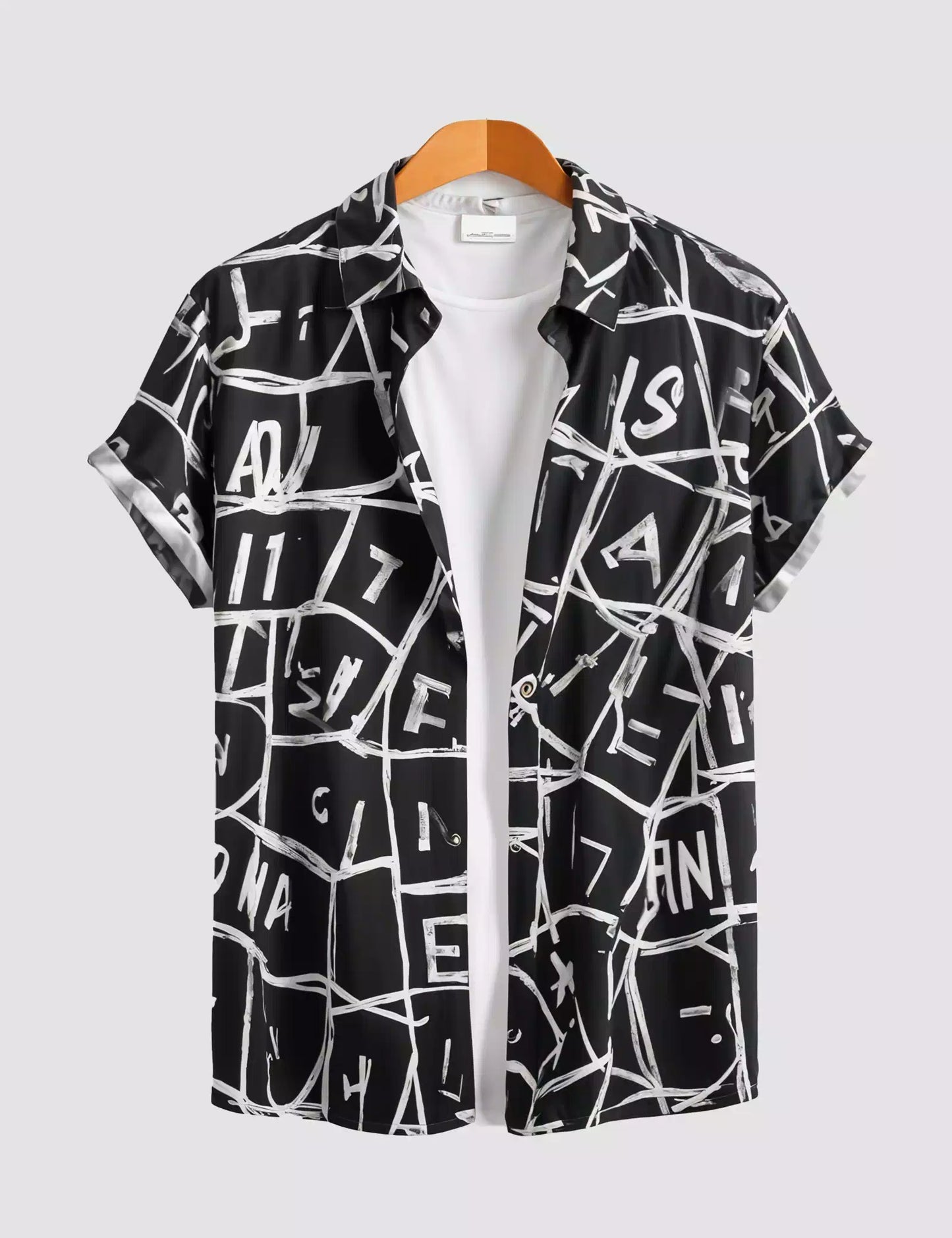 Black Alphabet Printed Designer Men's Half Sleeves Printed Shirt Exclusive Super Sale