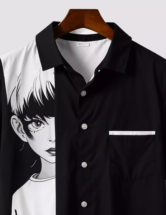 Black Anime Printed Designer Men's Half Sleeves Printed Shirt Exclusive Super Sale