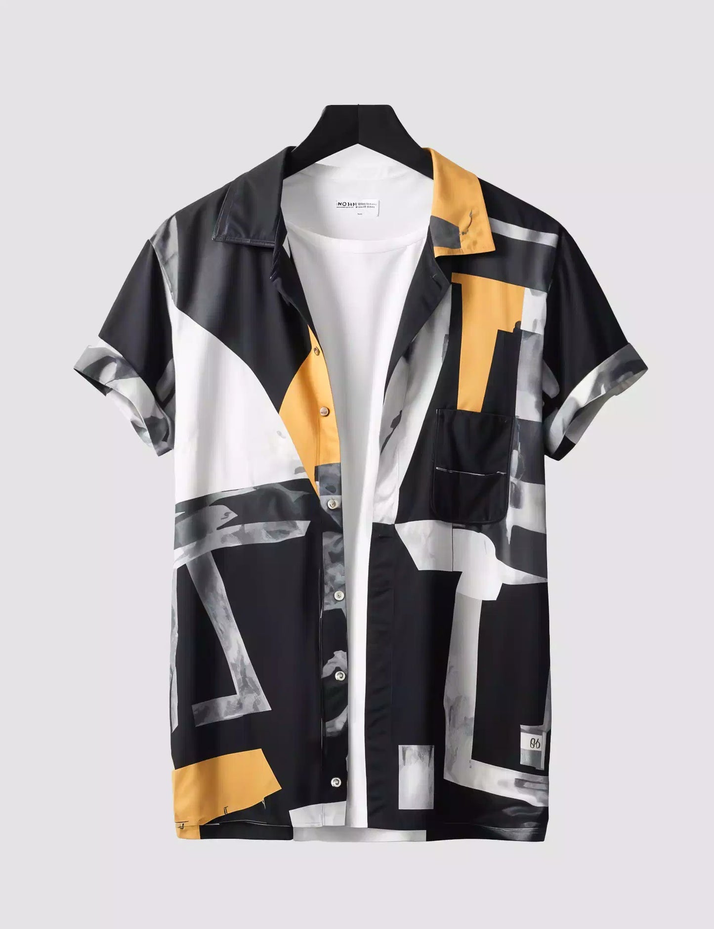 Black Square Patch Printed Designer Men's Half Sleeves Printed Shirt Exclusive Super Sale