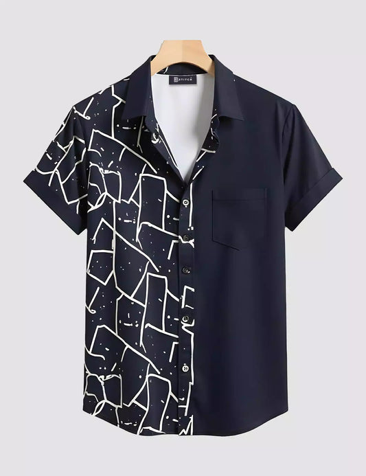 Blue Crack Printed Designer Men's Half Sleeves Printed Shirt Exclusive Super Sale