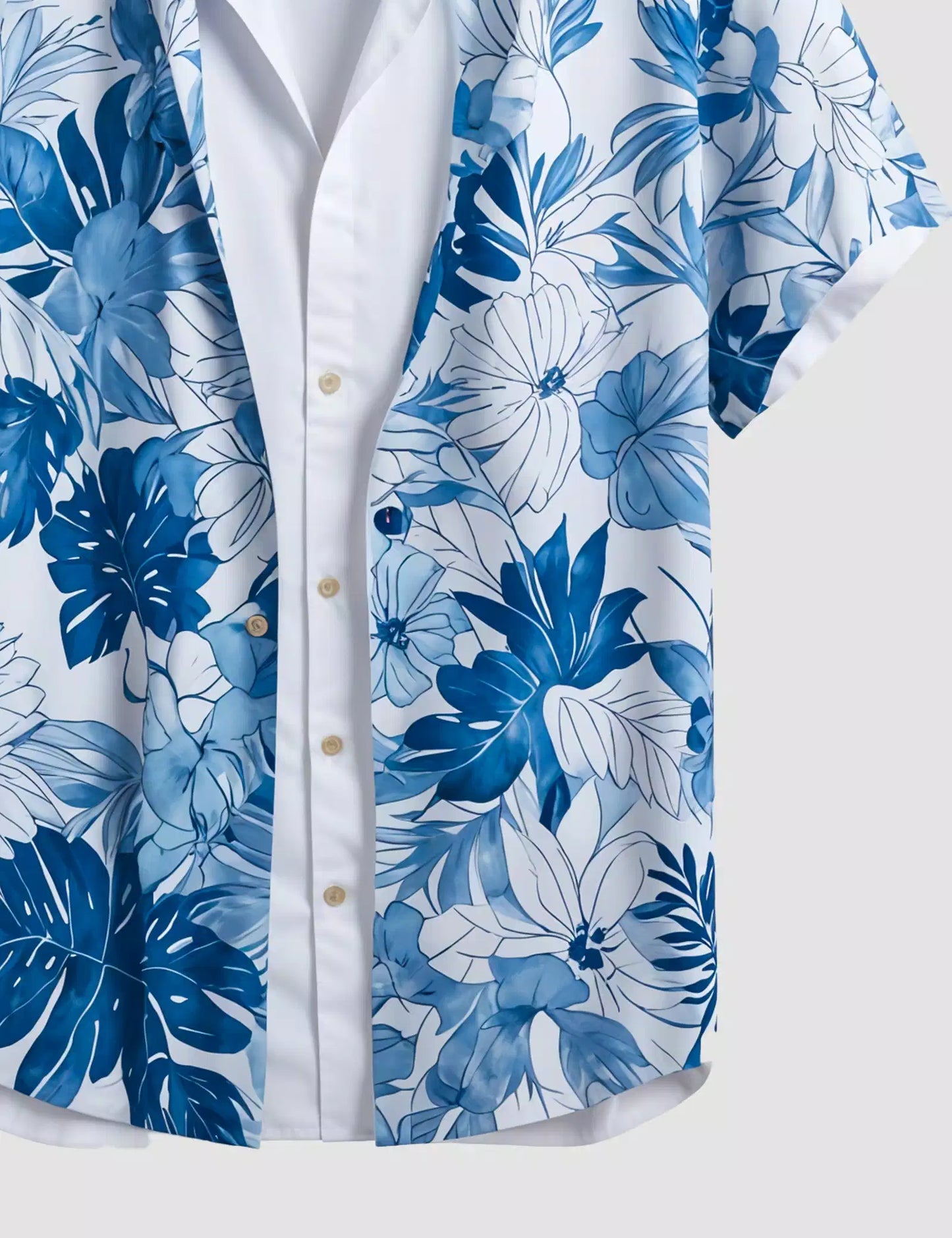 Blue Floral Printed Designer Men's Half Sleeves Printed Shirt Exclusive Super Sale