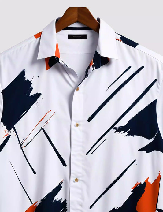 Blue Orange Scratch Printed Designer Men's Half Sleeves Printed Shirt Exclusive Super Sale