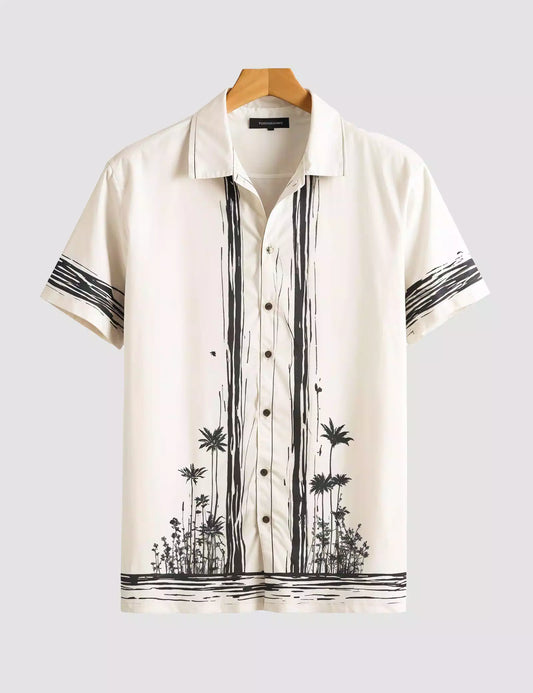 Cream Bottom Flower Printed Designer Men's Half Sleeves Printed Shirt Exclusive Super Sale