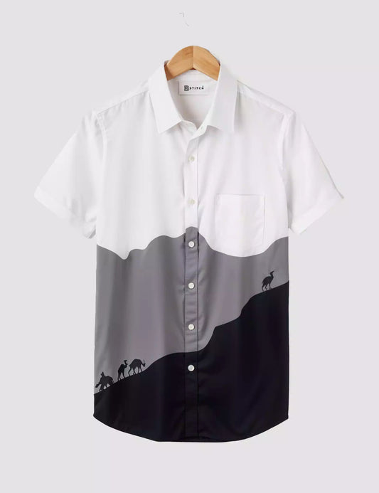 Gray and Blue Printed Designer Men's Half Sleeves Printed Shirt Exclusive Super Sale