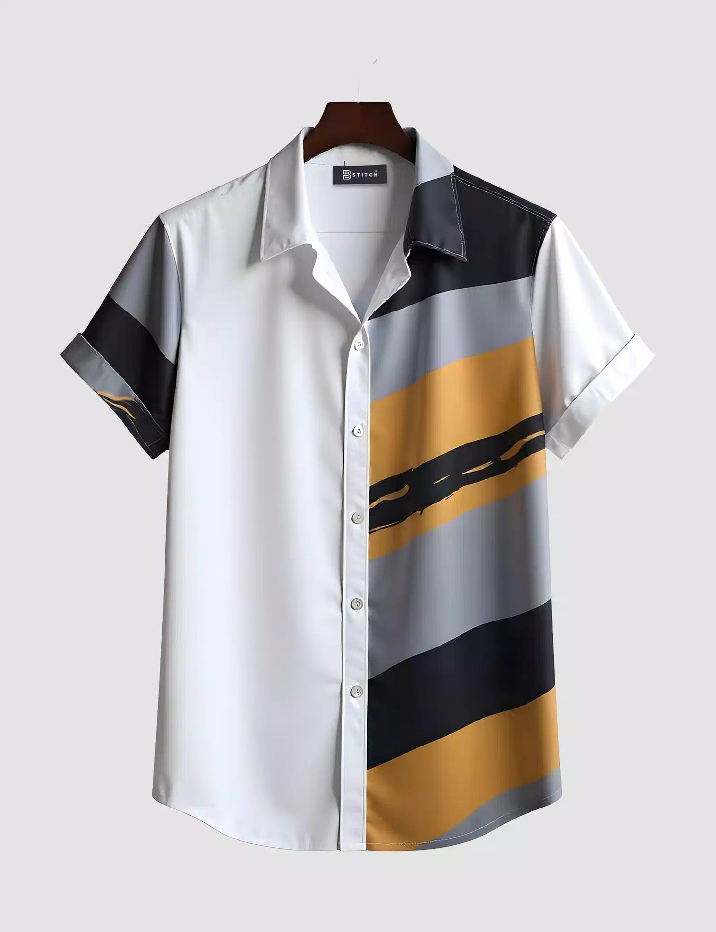 Gray and Yellow Printed Designer Men's Half Sleeves Printed Shirt Exclusive Super Sale