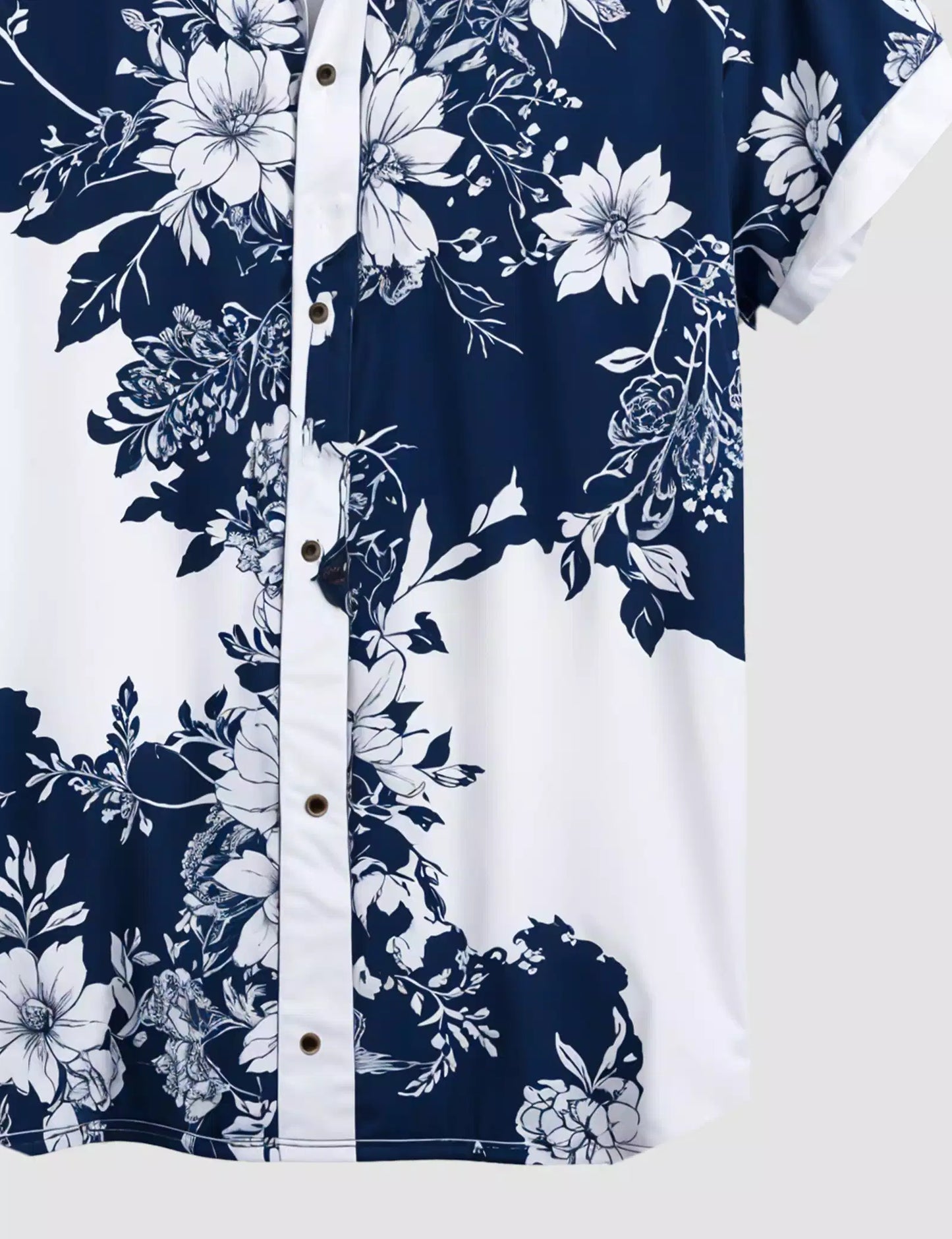 Navy Blue  Flower Printed Designer Men's Half Sleeves Printed Shirt Exclusive Super Sale