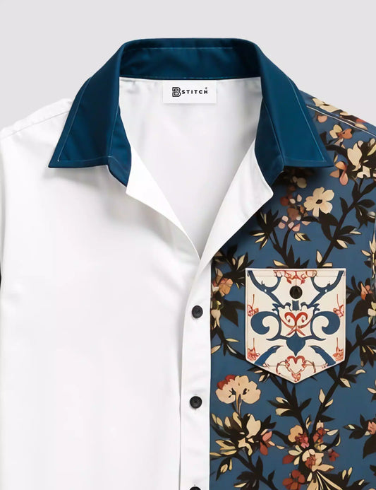 White Flower Printed Designer Men's Half Sleeves Printed Shirt Exclusive Super Sale