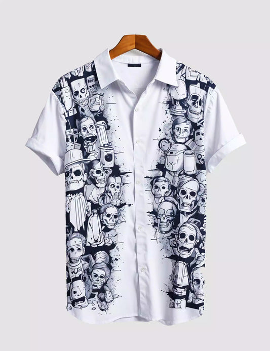 White Skulls Printed Designer Men's Half Sleeves Printed Shirt Exclusive Super Sale