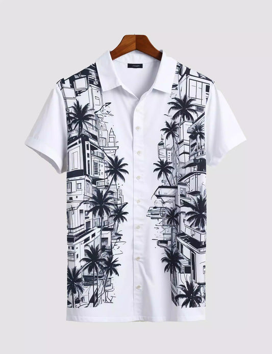 White Tree City Printed Designer Men's Half Sleeves Printed Shirt Exclusive Super Sale