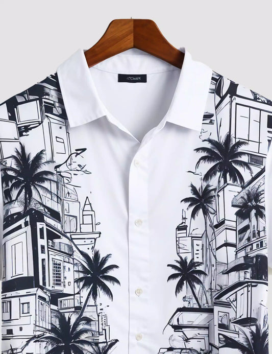 White Tree City Printed Designer Men's Half Sleeves Printed Shirt Exclusive Super Sale