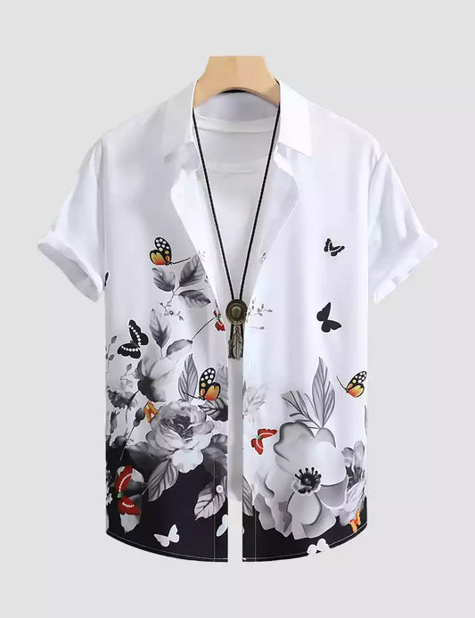 WHITE BUTTERFLY  Design Mens Half Sleeves Cotton Shirts