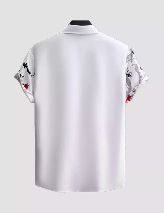 WHITE RED  Design Mens Half Sleeves Cotton Shirts