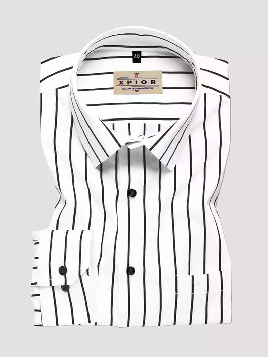 Black and White Lining Office Shirt for Men Full Sleeves