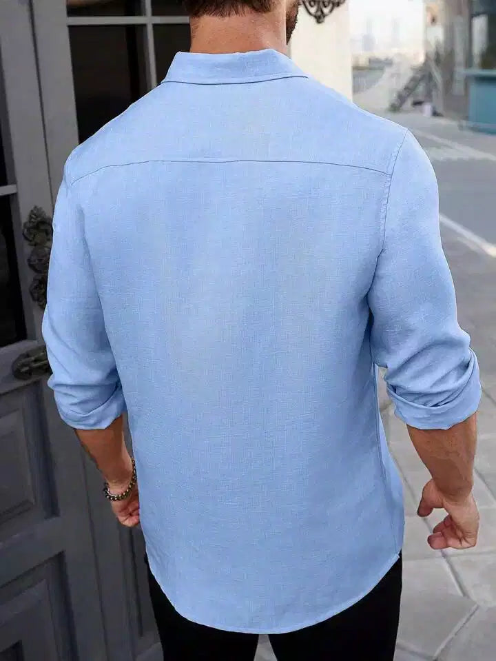 Plain Pattern Solid Color Super Soft Linen Long Sleeve Shirt for Mens