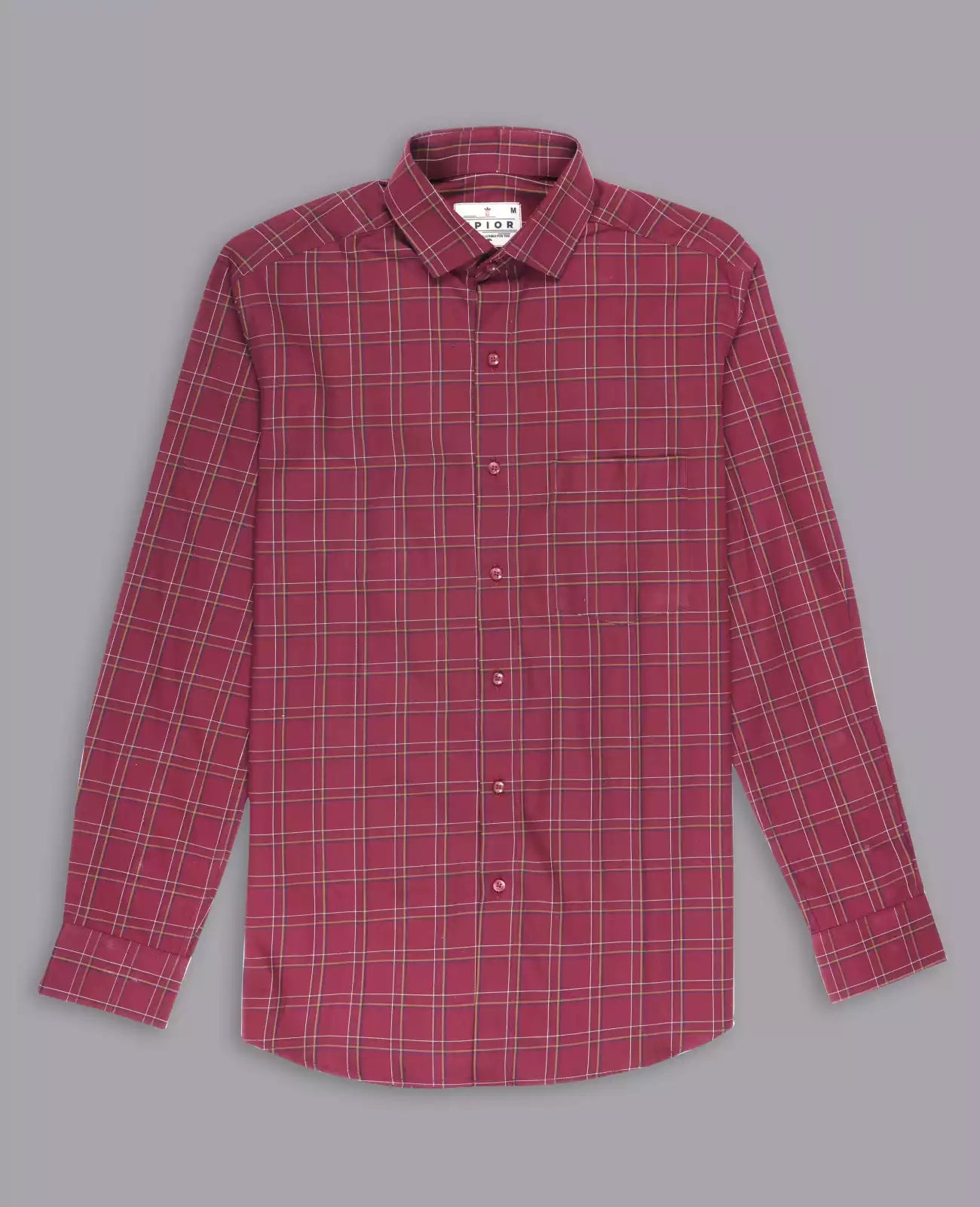 Impressive Men's Full Sleeves Checks Formal Shirt Premium Collection Cotton Fabric Dark Pink