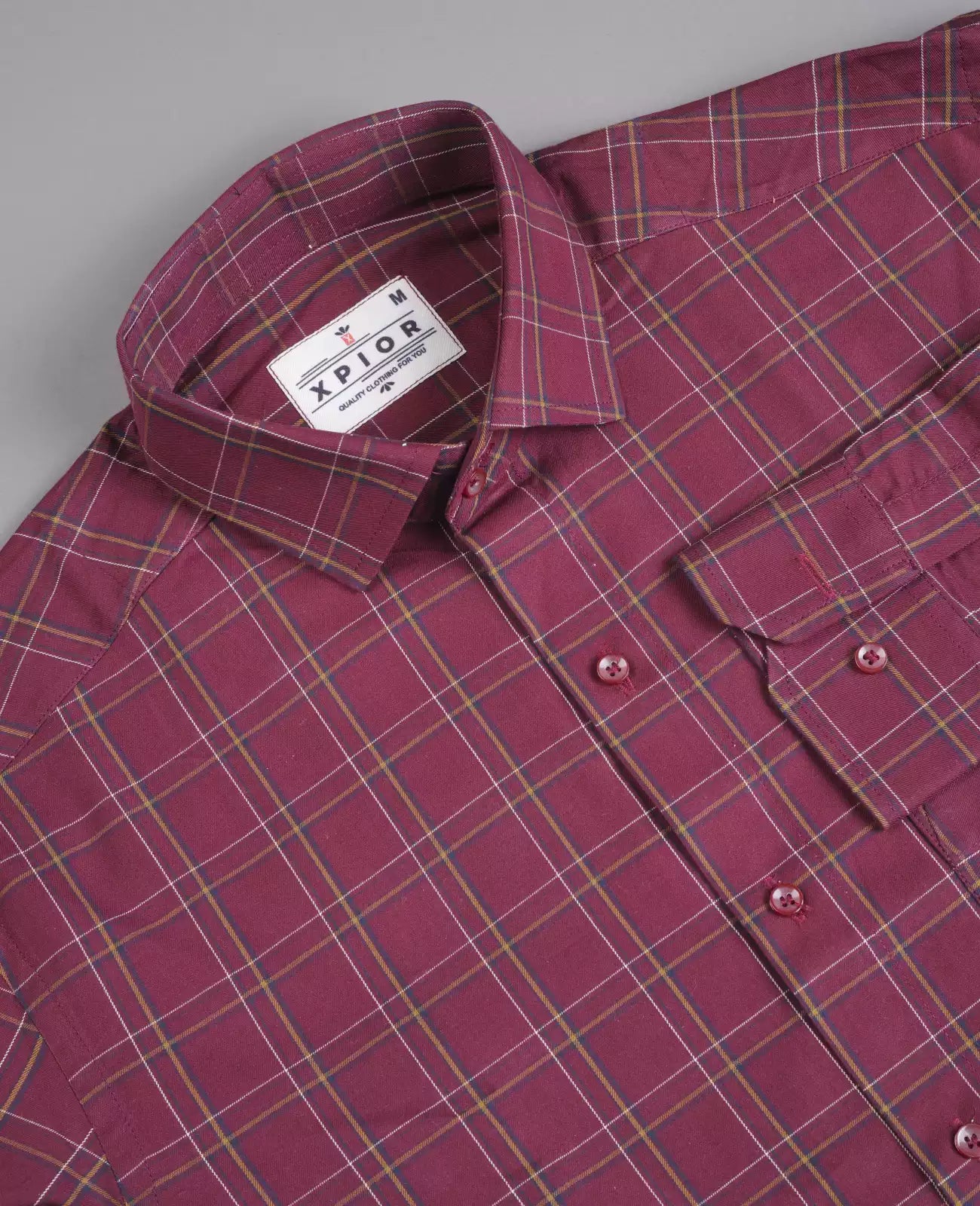 Impressive Men's Full Sleeves Checks Formal Shirt Premium Collection Cotton Fabric Dark Pink